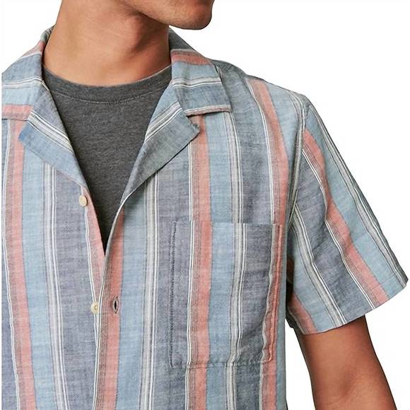 NEW LUCKY BRAND striped short sleeve camp collar in indigo stripe - Picture 3 of 4